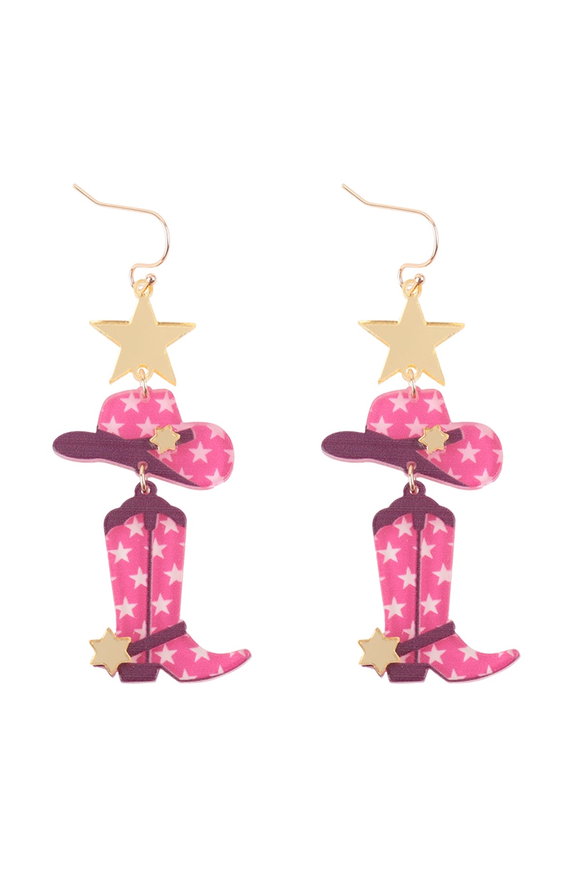 WESTERN COWBOY STAR BOOTS HAT LAYERED DROP EARRINGS