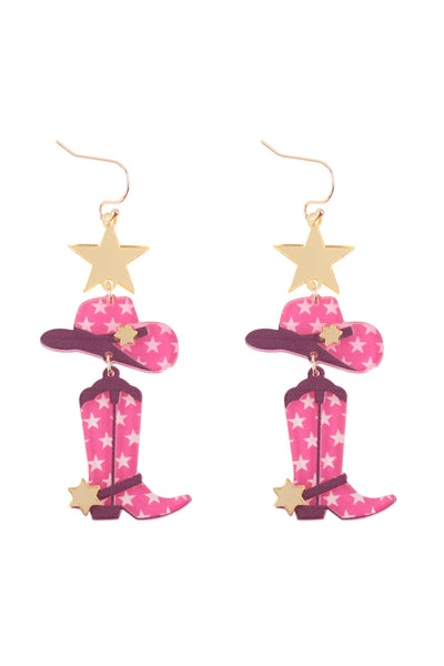 WESTERN COWBOY STAR BOOTS HAT LAYERED DROP EARRINGS