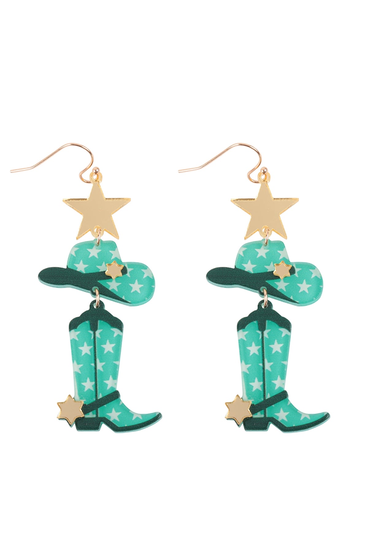 WESTERN COWBOY STAR BOOTS HAT LAYERED DROP EARRINGS