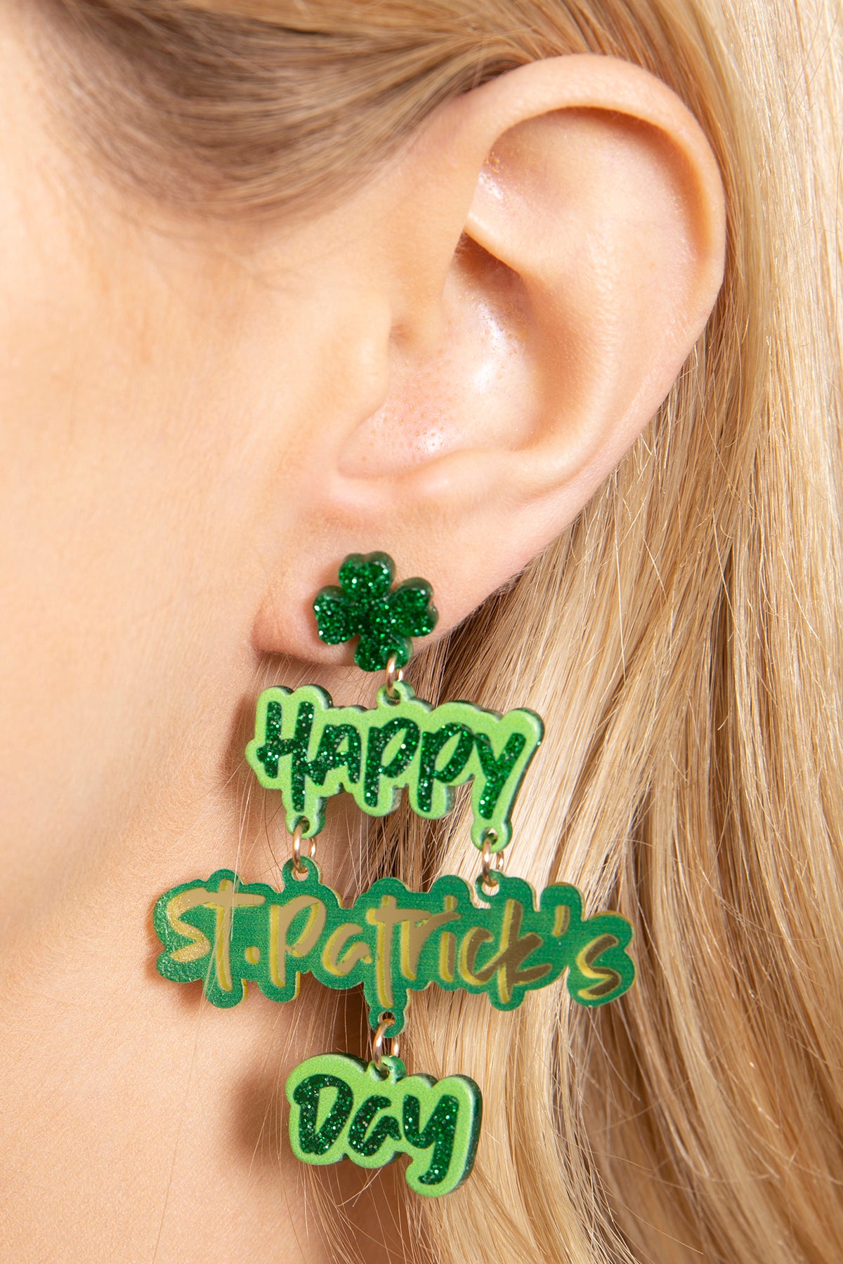 HAPPY ST.PATRICK'S DAY ACRYLIC DROP EARRINGS