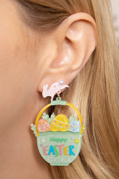 HAPPY EASTER EGG BASKET DROP EARRINGS