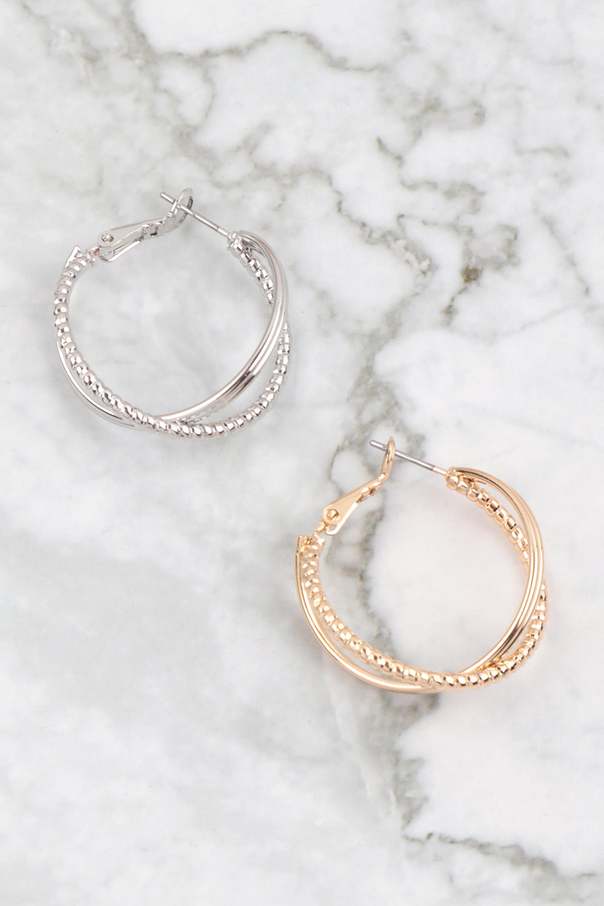 1" WIRE TEXTURED TWIST HOOP EARRINGS
