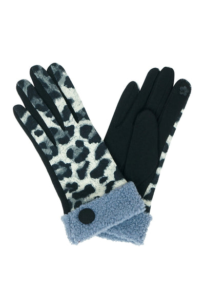 SMART TOUCH LEOPARD SHERPA CUFF BUTTON GLOVES (NOW $4.50 ONLY!)