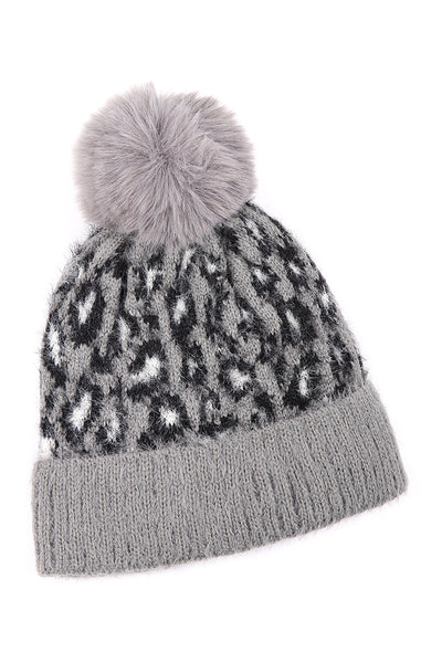 LEOPARD POMPOM FUZZY FLEECE BEANIE (NOW $ 4.25 ONLY!)