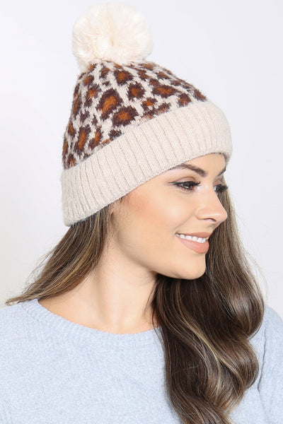 LEOPARD POMPOM FUZZY FLEECE BEANIE (NOW $ 4.25 ONLY!)