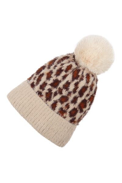 LEOPARD POMPOM FUZZY FLEECE BEANIE (NOW $ 4.25 ONLY!)