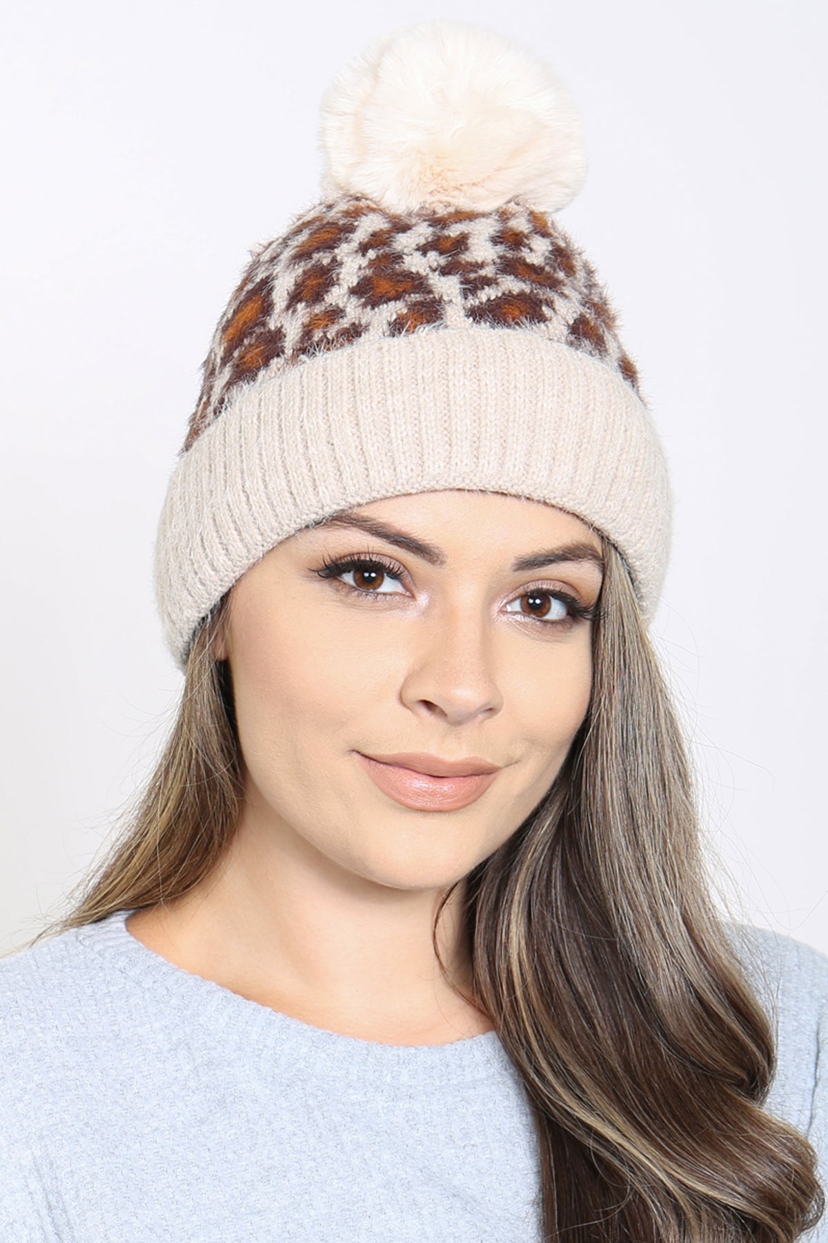 LEOPARD POMPOM FUZZY FLEECE BEANIE (NOW $ 4.25 ONLY!)