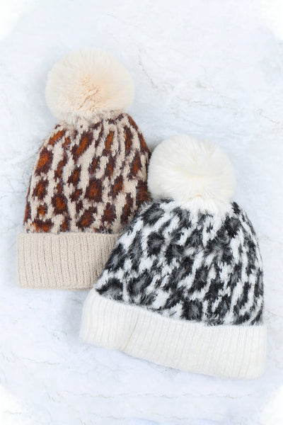 LEOPARD POMPOM FUZZY FLEECE BEANIE (NOW $ 4.25 ONLY!)