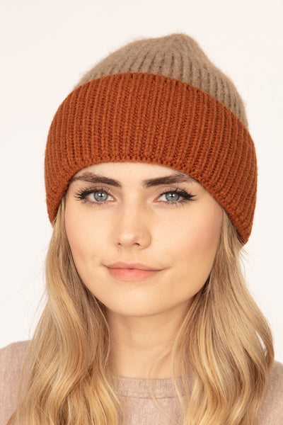 WOOL BLENDED TWO TONE SOLID BEANIE TAUPE CLAY