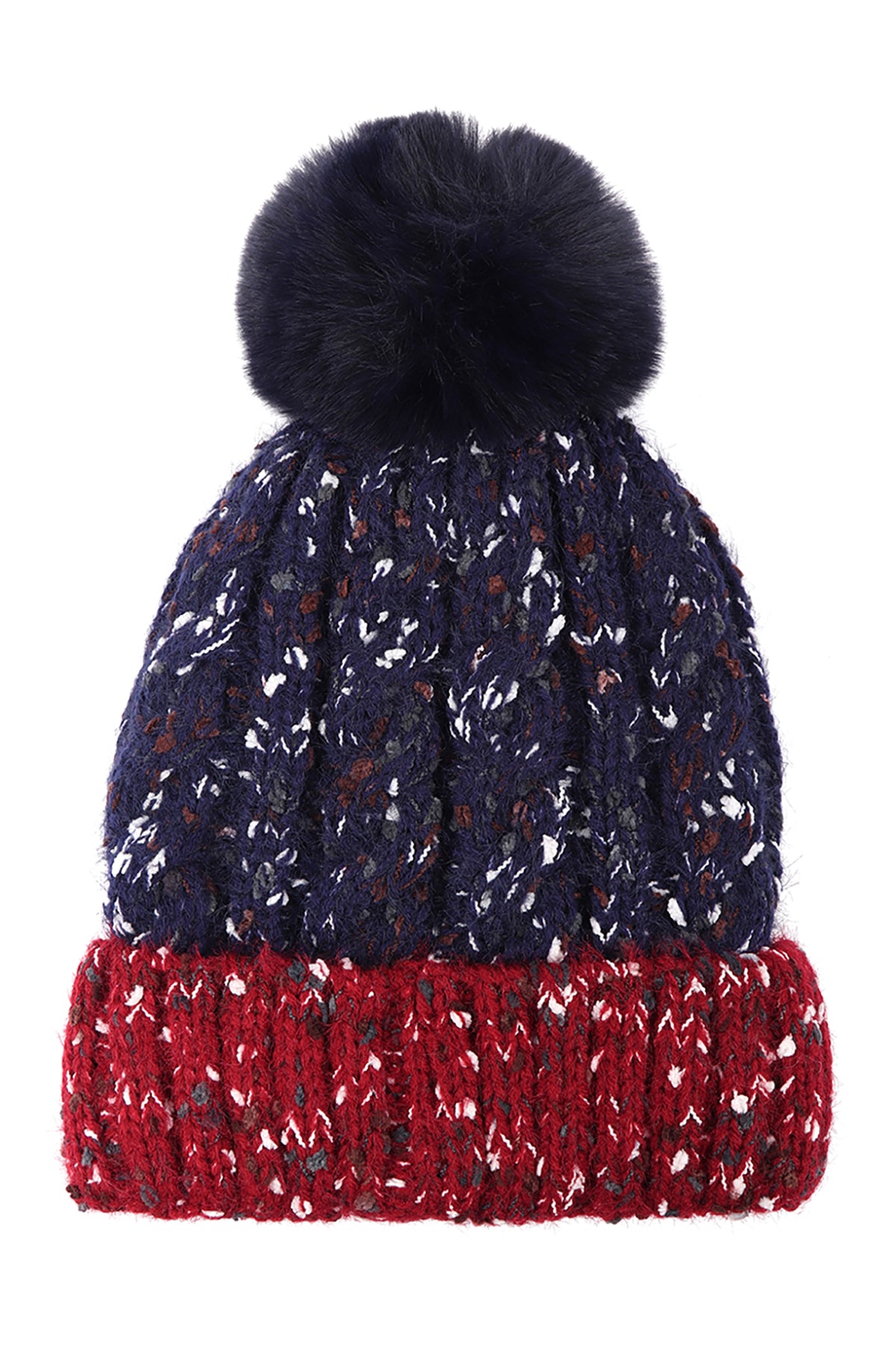 TWO TONE CONFETTI FLEECE POMPOM BEANIE BLACK GRAY (NOW $5.25 ONLY!)