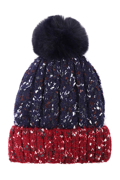 TWO TONE CONFETTI FLEECE POMPOM BEANIE BLACK GRAY (NOW $5.25 ONLY!)