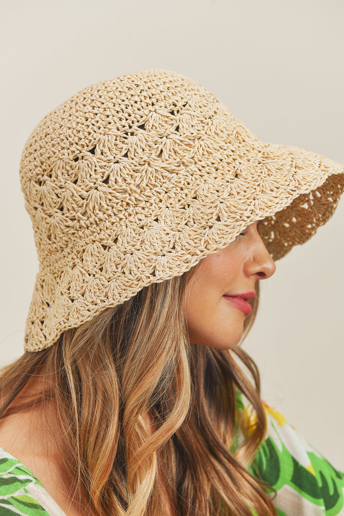 HANDMADE CROCHET FOLDABLE STRAW BUCKET HAT