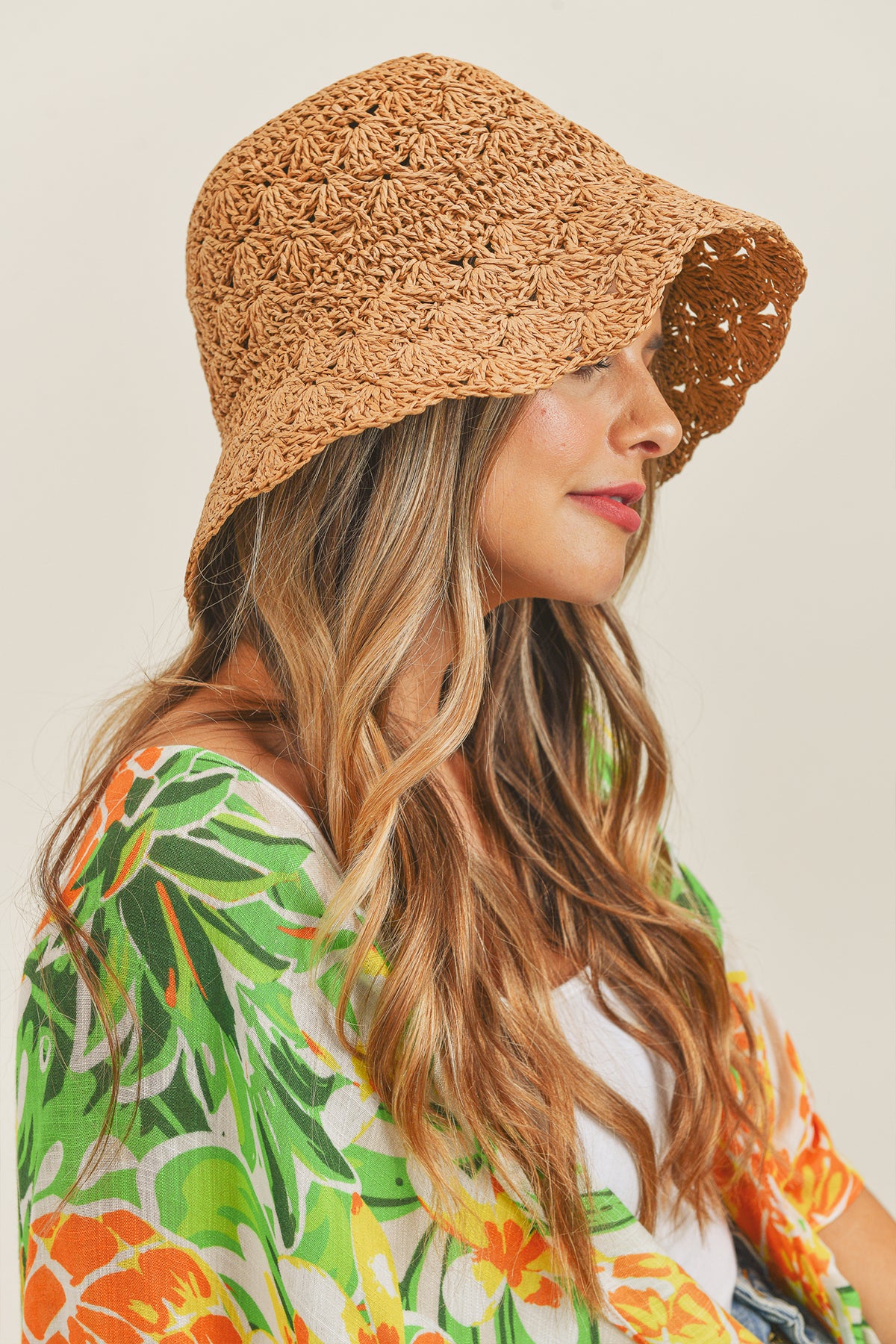 HANDMADE CROCHET FOLDABLE STRAW BUCKET HAT