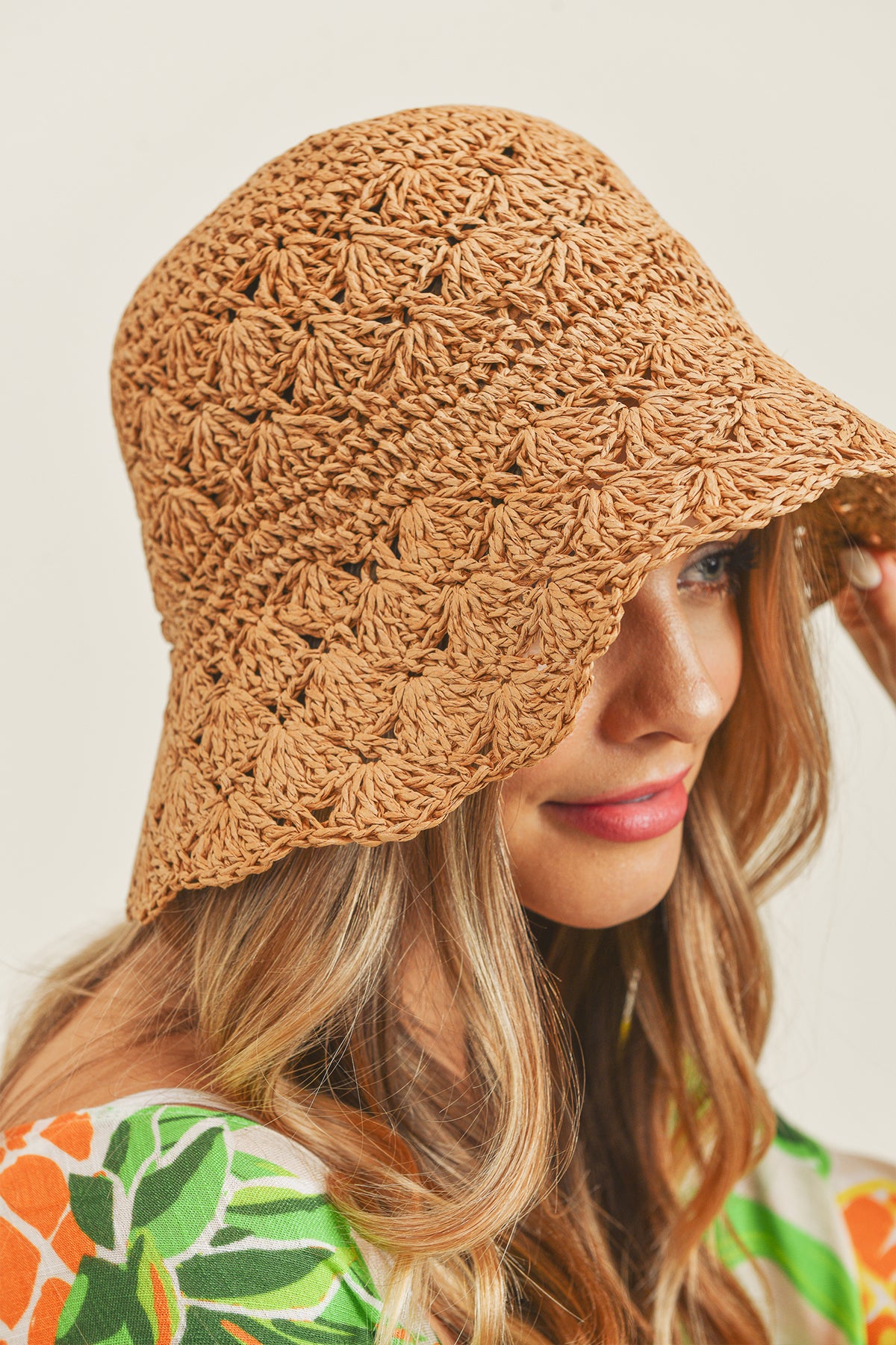 HANDMADE CROCHET FOLDABLE STRAW BUCKET HAT