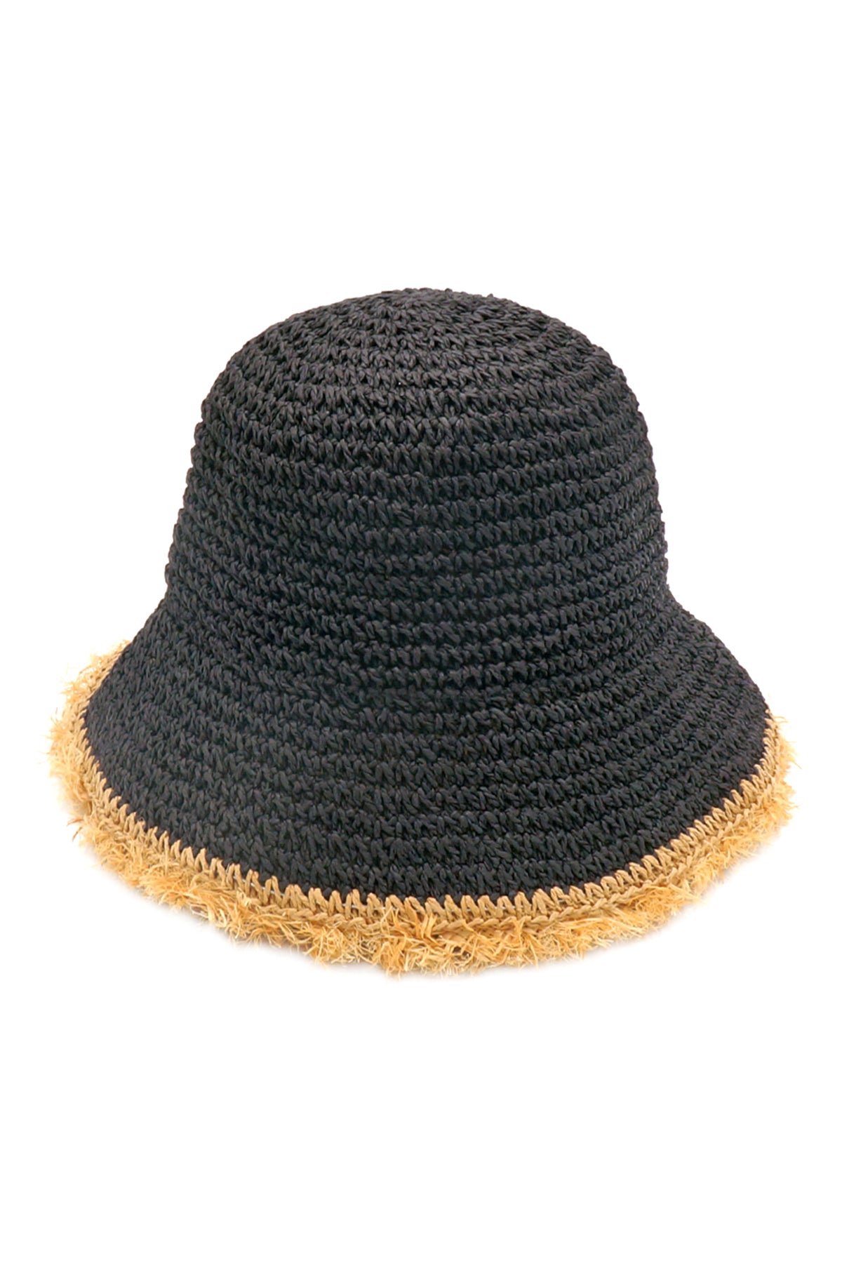 HANDMADE FRAYED CROCHET FOLDABLE STRAW BUCKET HAT