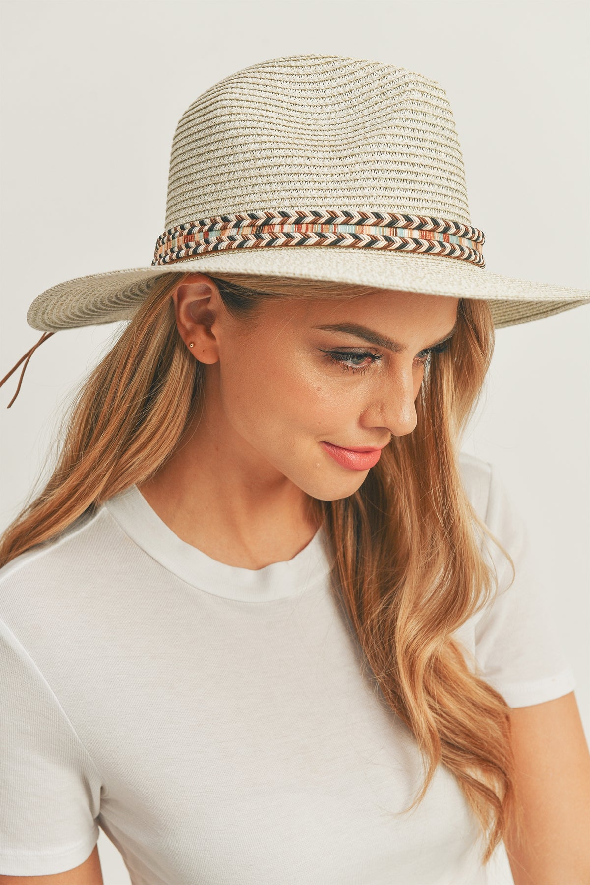 MULTI COLOR BRAIDED BAND PANAMA HAT