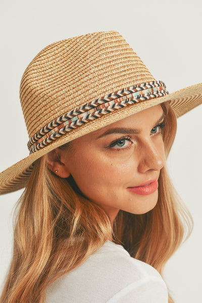 MULTI COLOR BRAIDED BAND PANAMA HAT