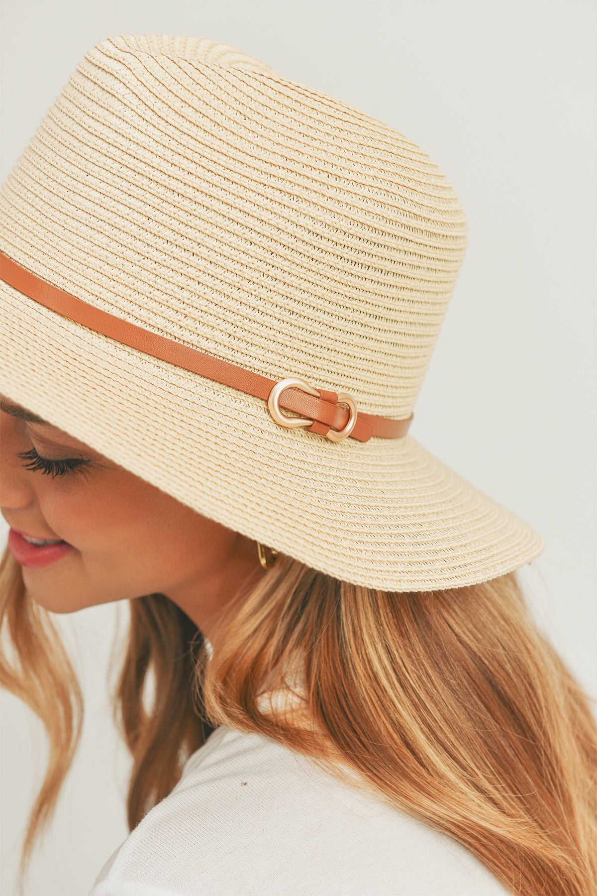 PU LEATHER BAND PANAMANA HAT