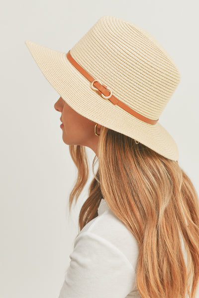 PU LEATHER BAND PANAMANA HAT