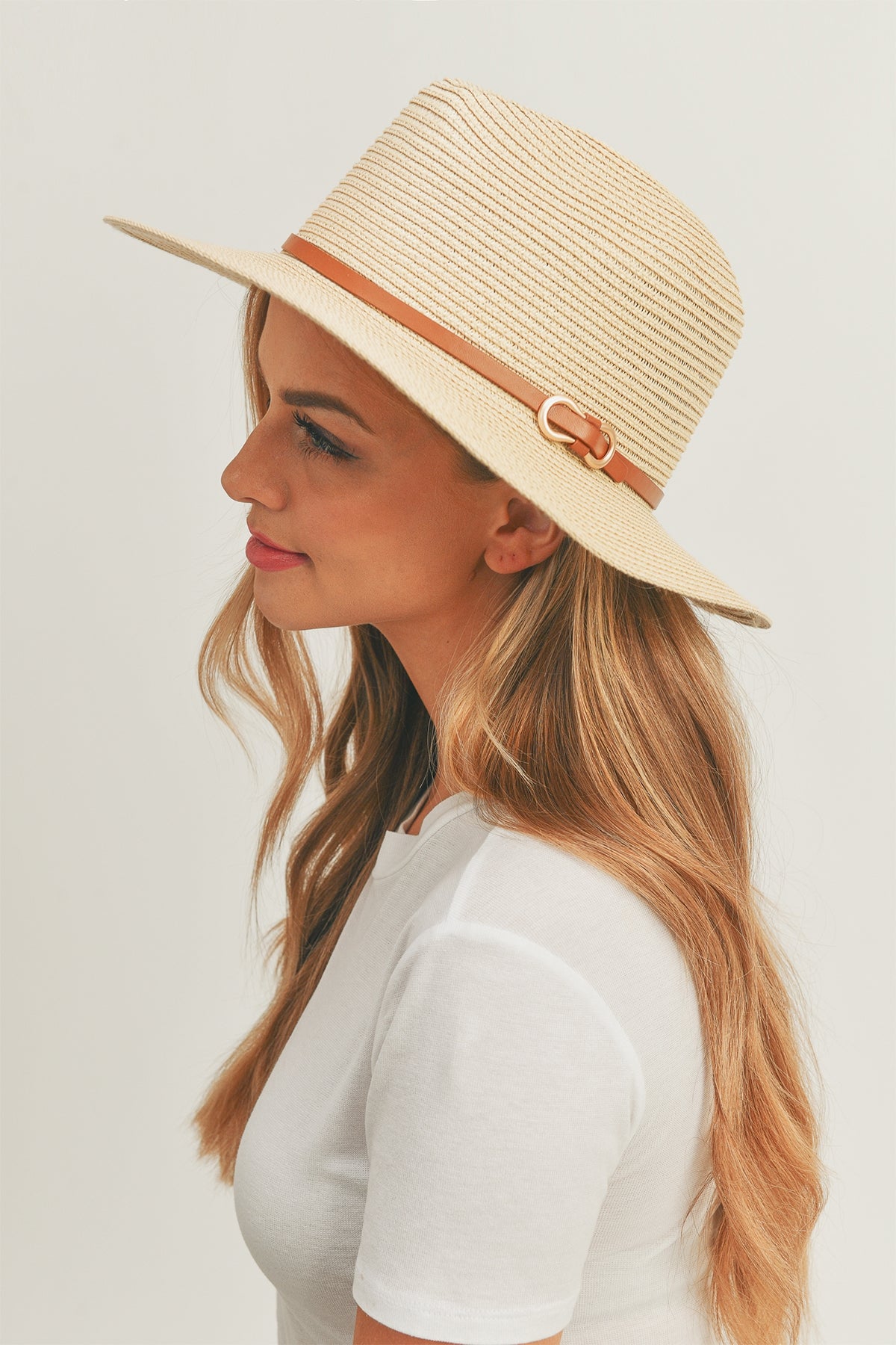 PU LEATHER BAND PANAMANA HAT