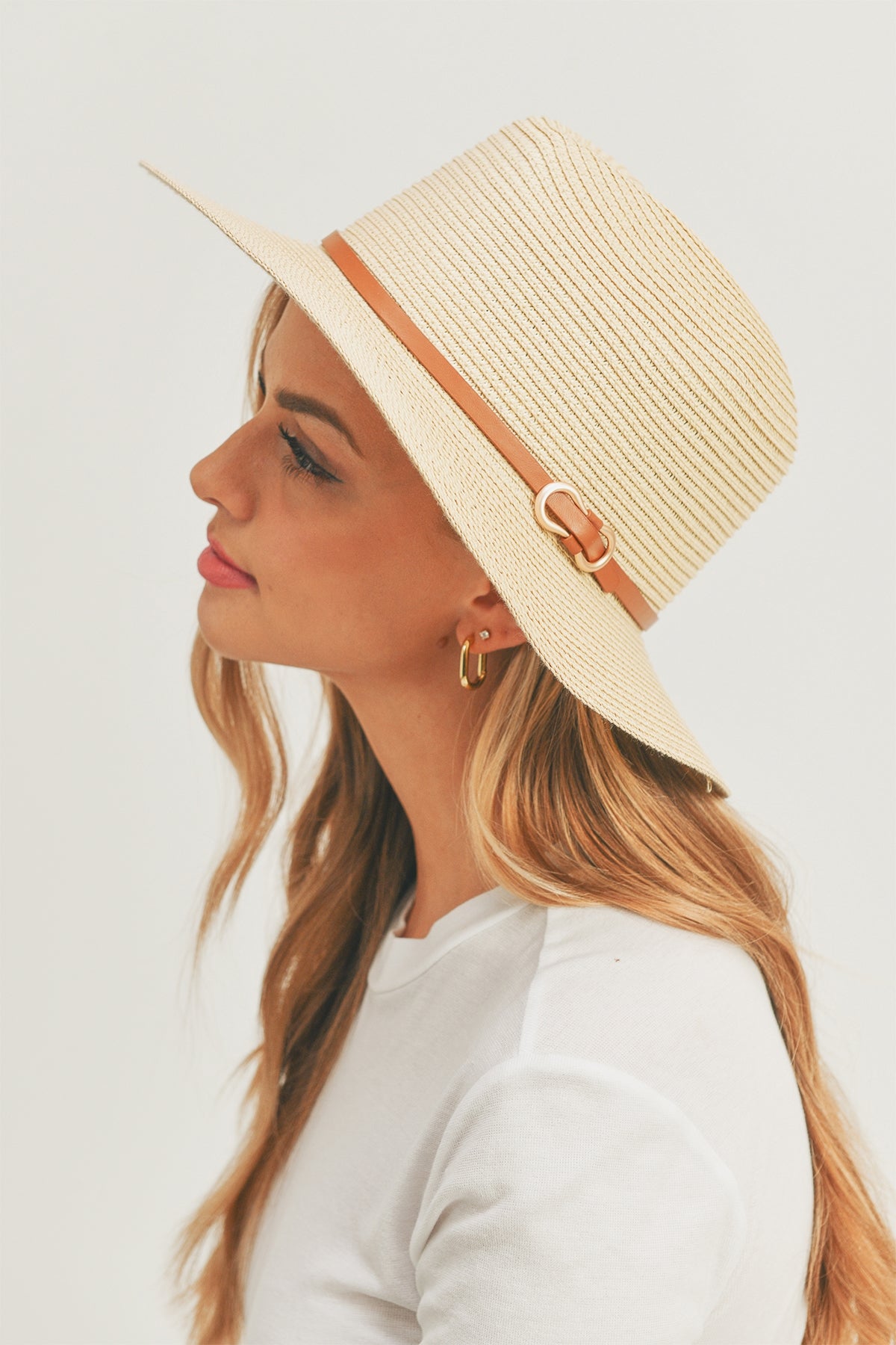 PU LEATHER BAND PANAMANA HAT