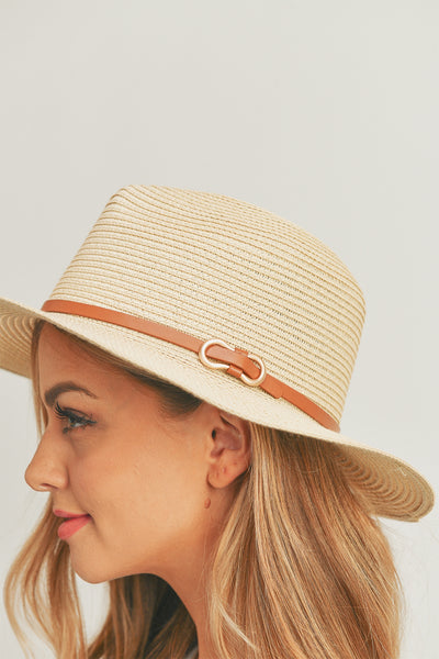 PU LEATHER BAND PANAMANA HAT