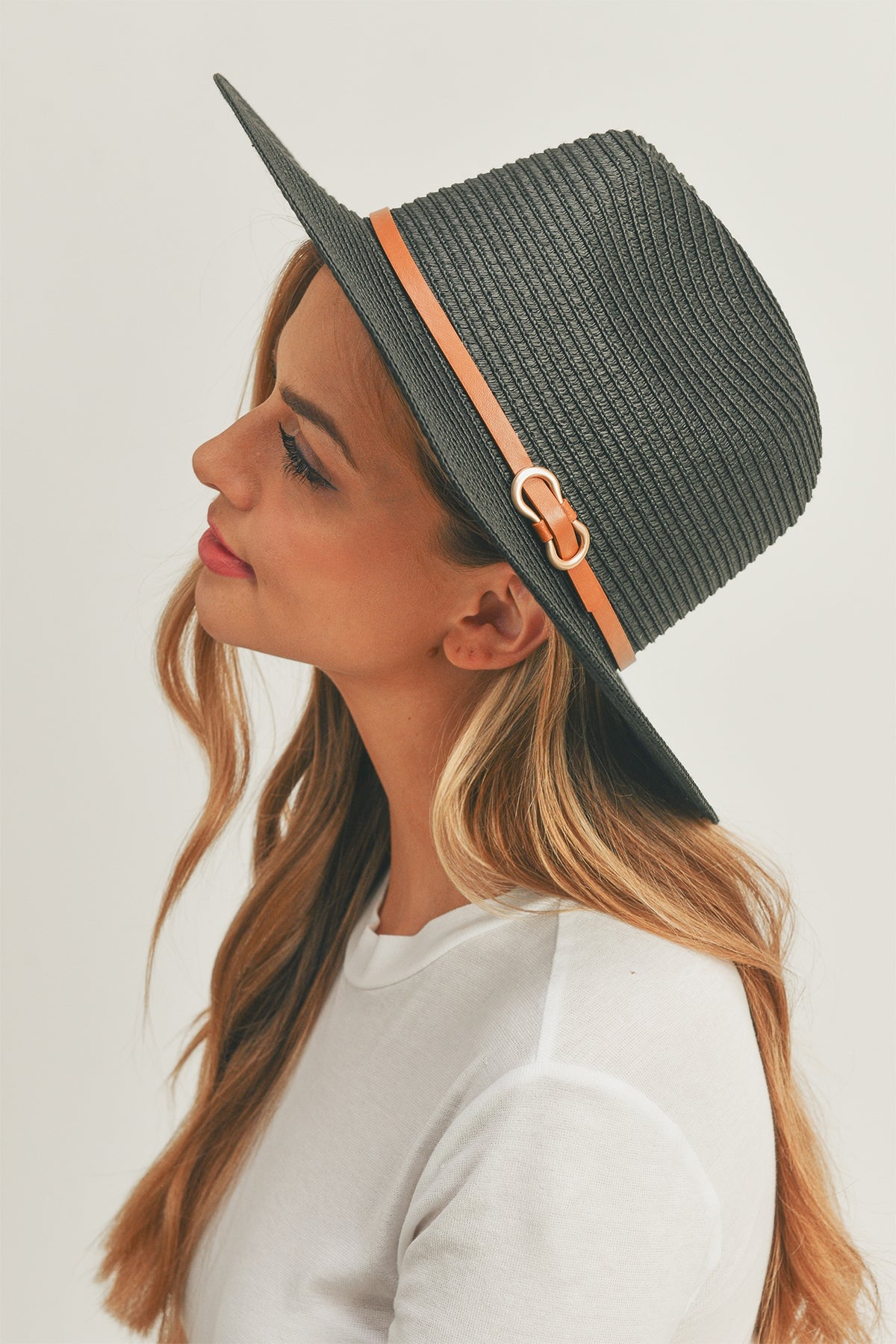 PU LEATHER BAND PANAMANA HAT