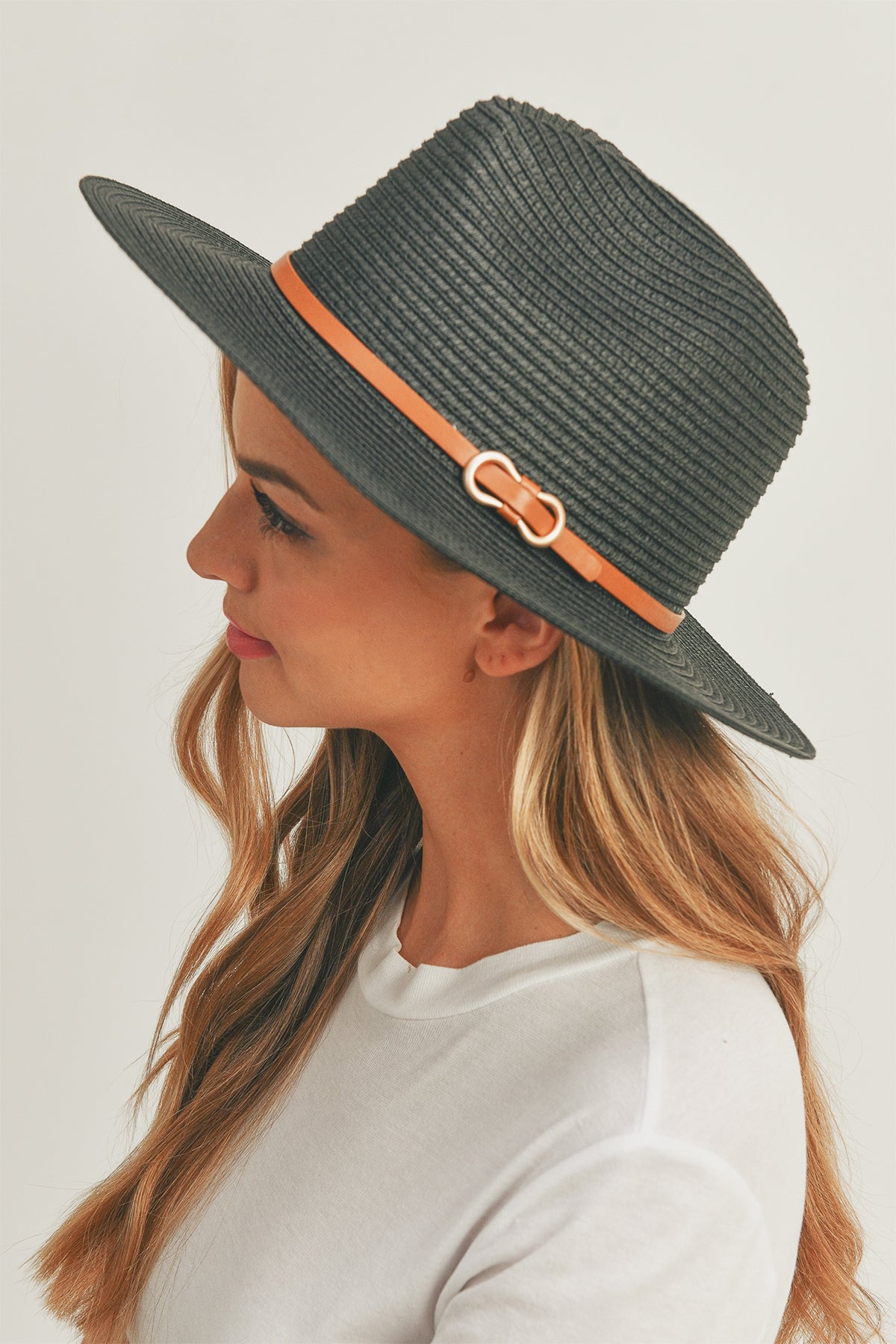 PU LEATHER BAND PANAMANA HAT