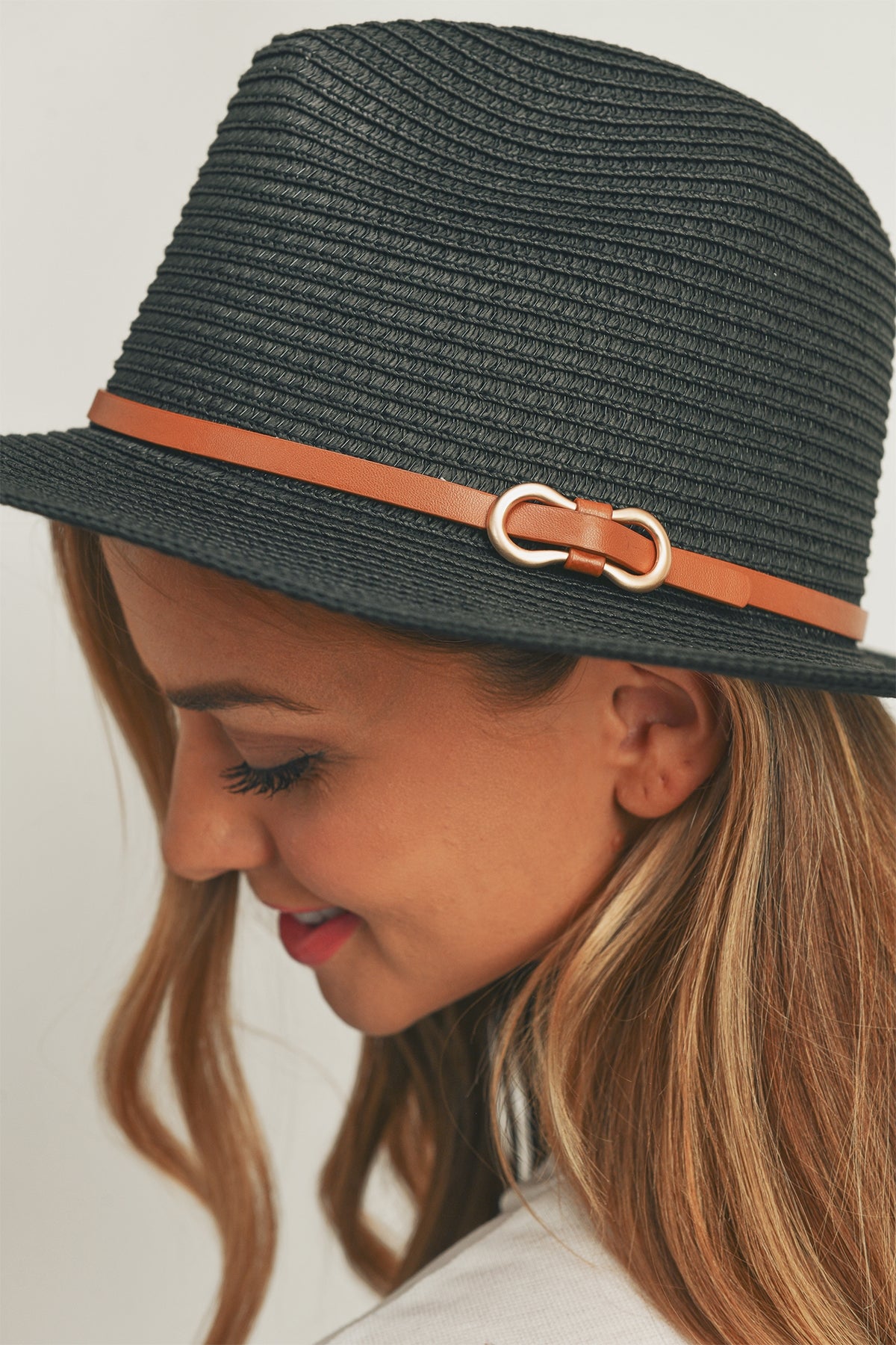 PU LEATHER BAND PANAMANA HAT