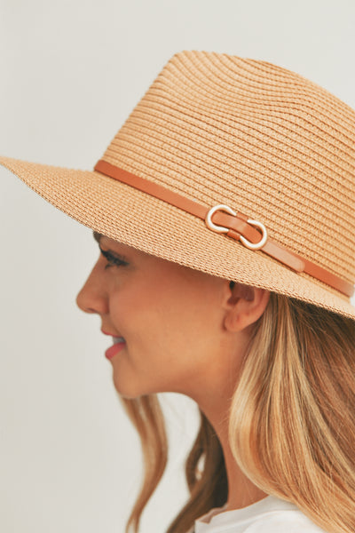 PU LEATHER BAND PANAMANA HAT