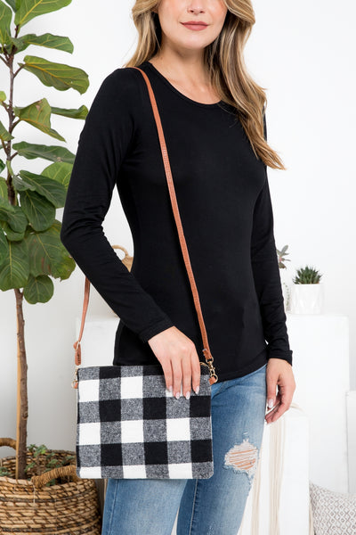 BUFFALO PLAID CROSS BODY & WRISTLET BAG POLYESTER/6PCS (NOW $4.00 ONLY!)