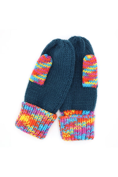 MULTICOLOR CUFF AND THUMB FLEECE MITTENS