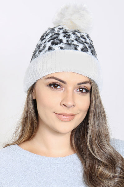 LEOPARD POMPOM FUZZY FLEECE BEANIE (NOW $ 4.25 ONLY!)