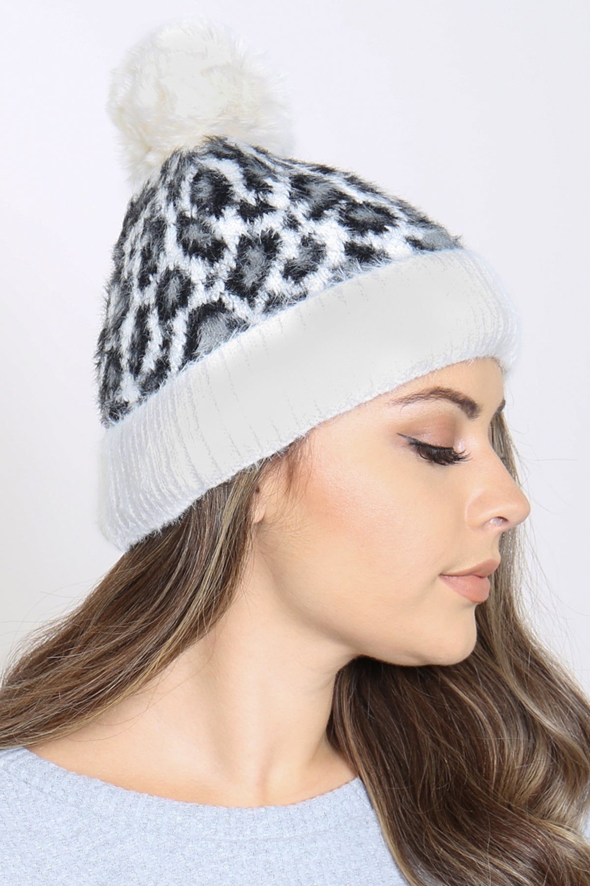 LEOPARD POMPOM FUZZY FLEECE BEANIE (NOW $ 4.25 ONLY!)