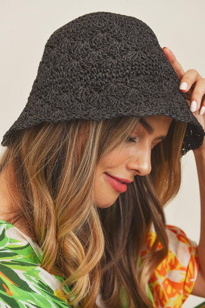 HANDMADE CROCHET FOLDABLE STRAW BUCKET HAT