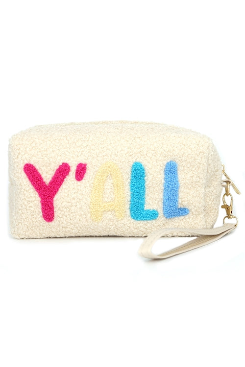 FAUX FUR Y'ALL POUCH WITH WRISTLET