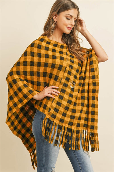 BUFFALO PLAID FRINGE PONCHO/6PCS (NOW $7.50 ONLY!)