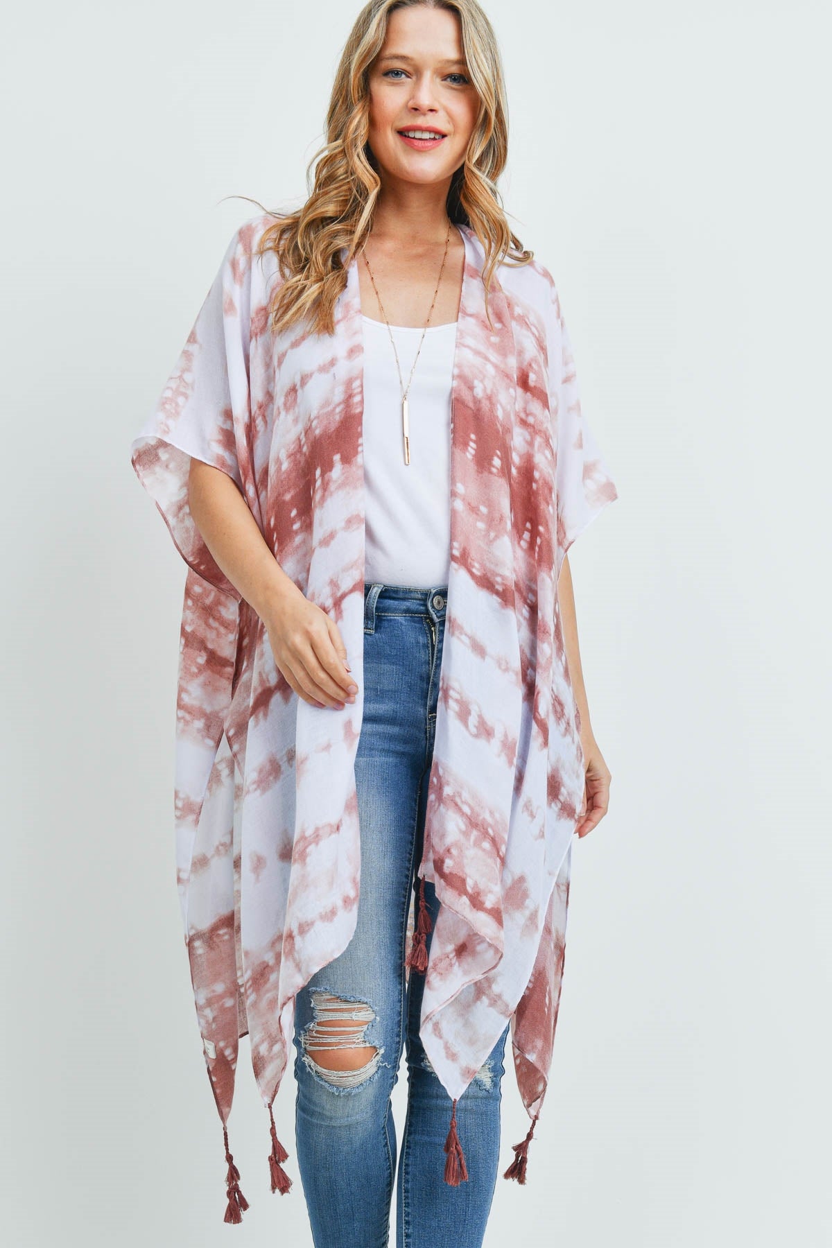 TIE DYE DASH TASSEL KIMONO (NOW $5.50 ONLY!)