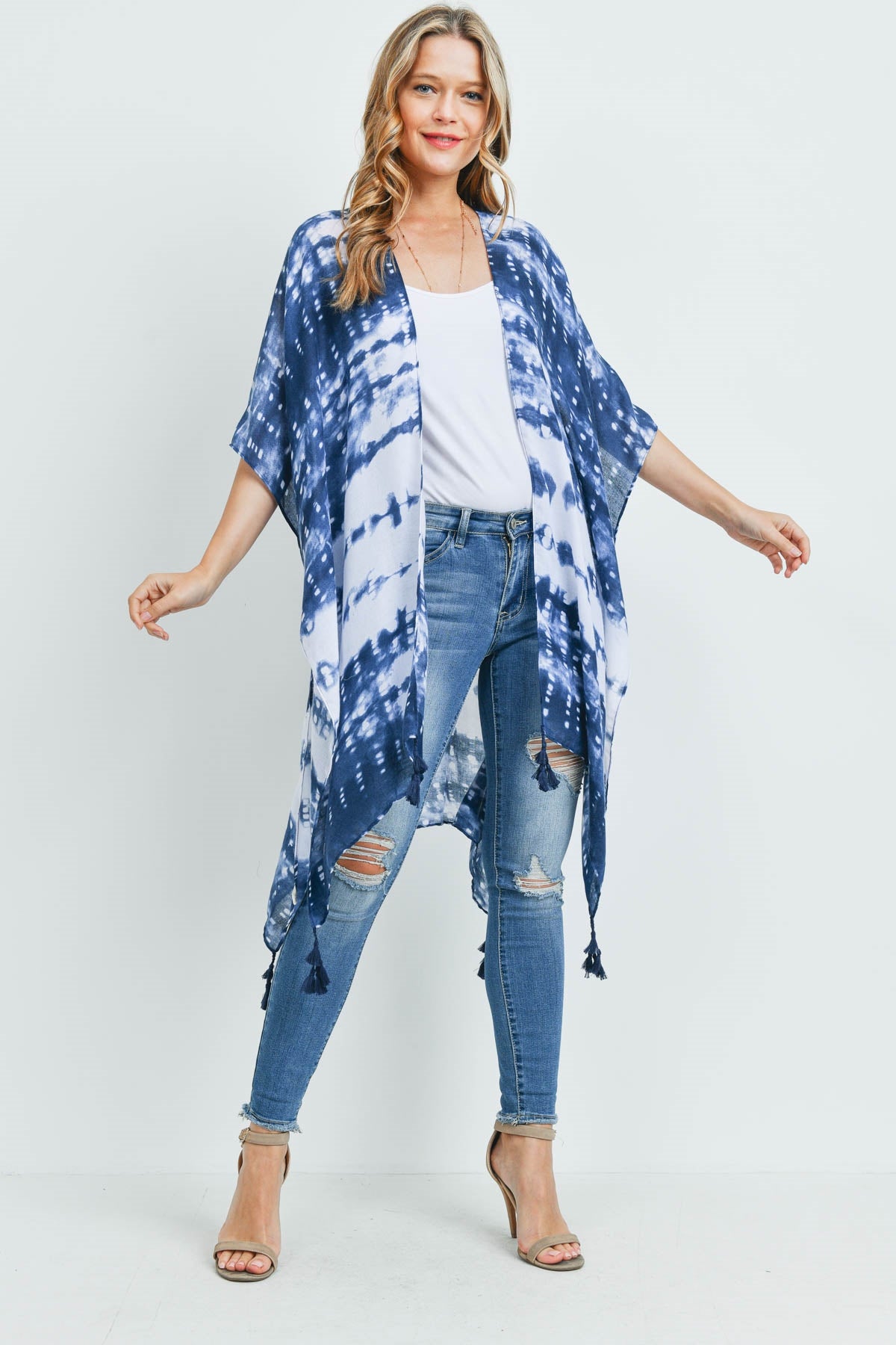 TIE DYE DASH TASSEL KIMONO (NOW $5.50 ONLY!)