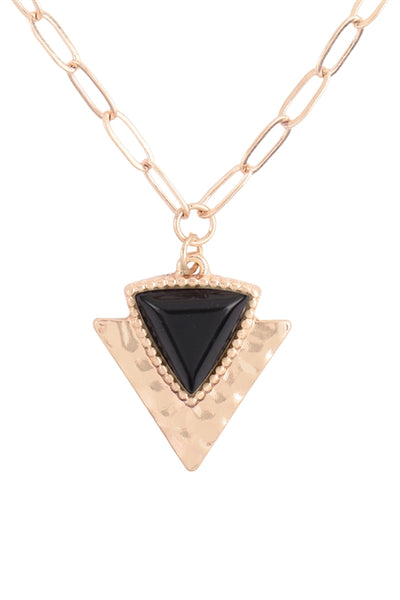 GEOMETRIC TRIANGLE NATURAL STONE HAMMERD PENDANT NECKLACE