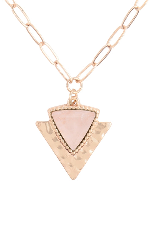 GEOMETRIC TRIANGLE NATURAL STONE HAMMERD PENDANT NECKLACE