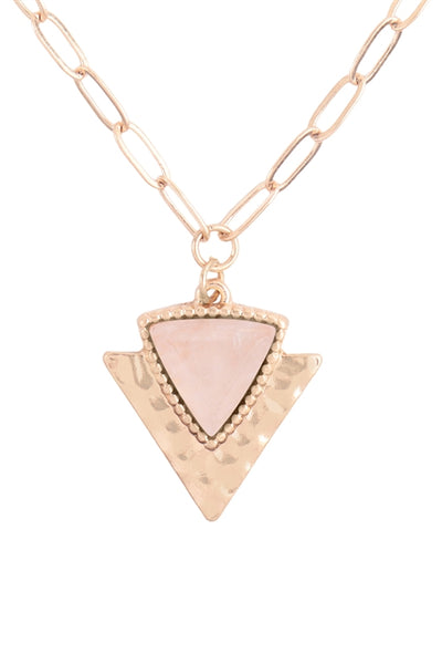GEOMETRIC TRIANGLE NATURAL STONE HAMMERD PENDANT NECKLACE