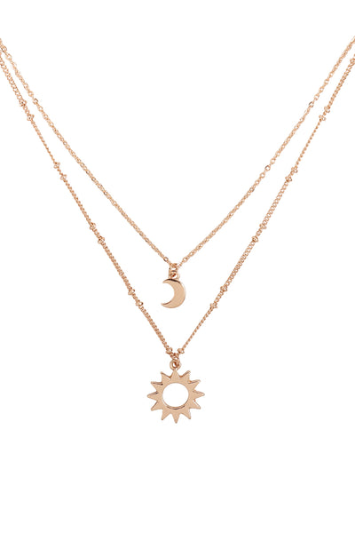 SUN AND MOON LAYERED PENDANT NECKLACE