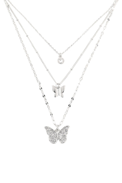 BUTTERFLY PAVE CUBIC ZIRCONIA PENDANT LAYERED NECKLACE SET