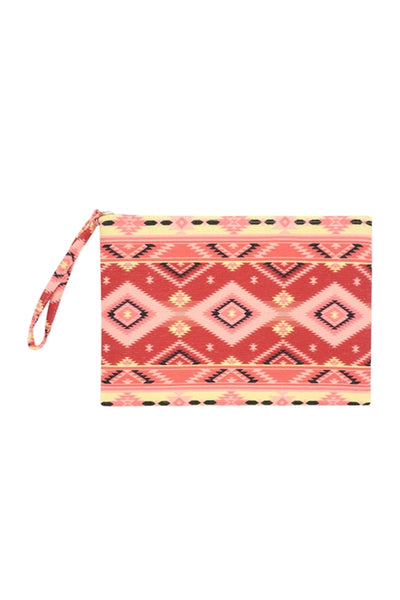 TRIBAL PATTERN POUCH CORAL