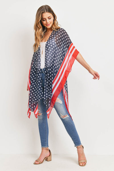 STRIPE TRIM AMERICAN FLAG KIMONO /6PCS