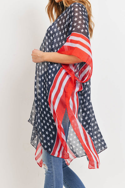 STRIPE TRIM AMERICAN FLAG KIMONO /6PCS