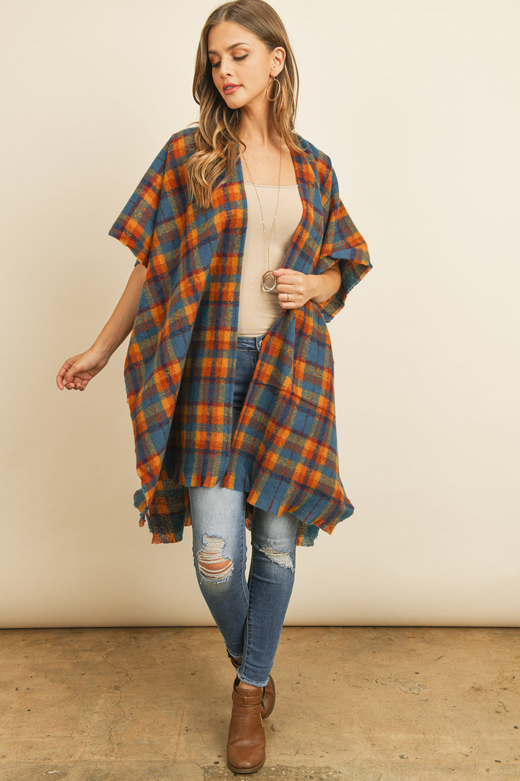 KNEE LENGTH TARTAN PLAID KIMONO