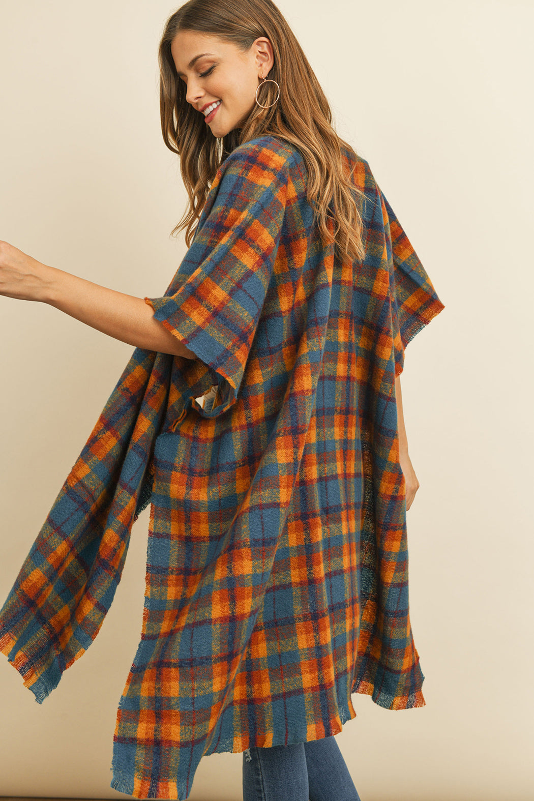 KNEE LENGTH TARTAN PLAID KIMONO
