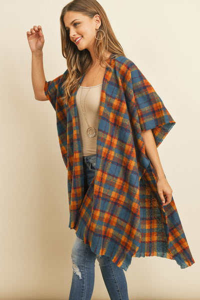 KNEE LENGTH TARTAN PLAID KIMONO